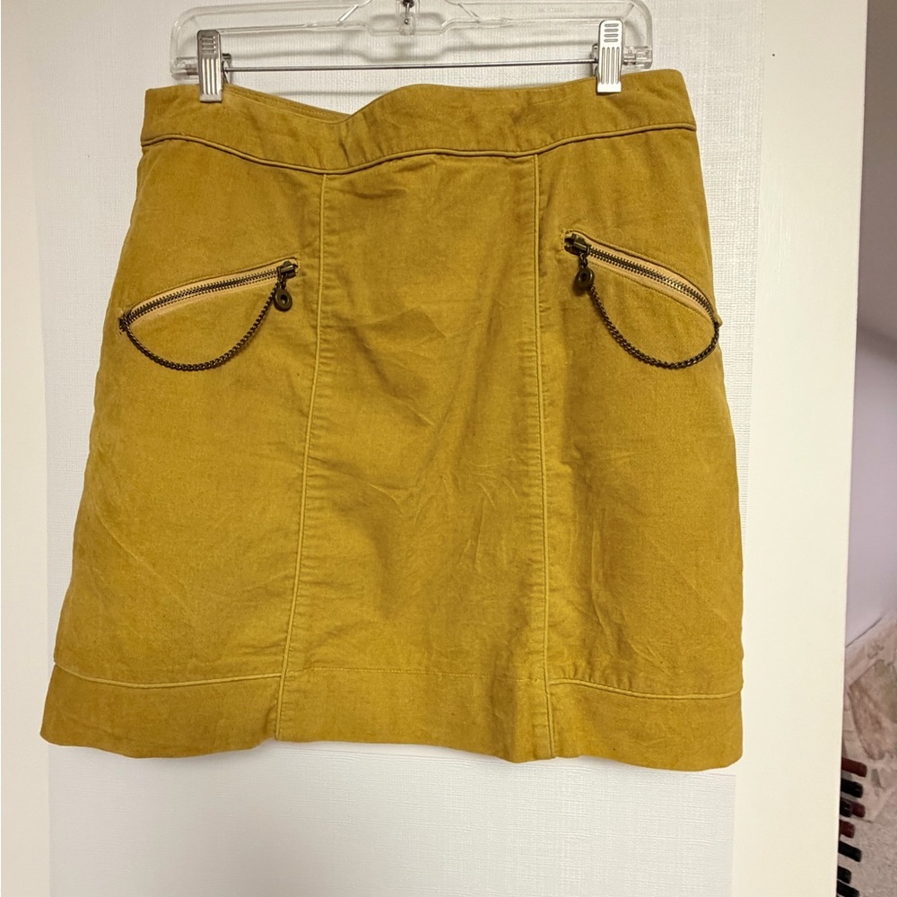 Anthropologie Mustard Mini Skirt with Zippered Pockets